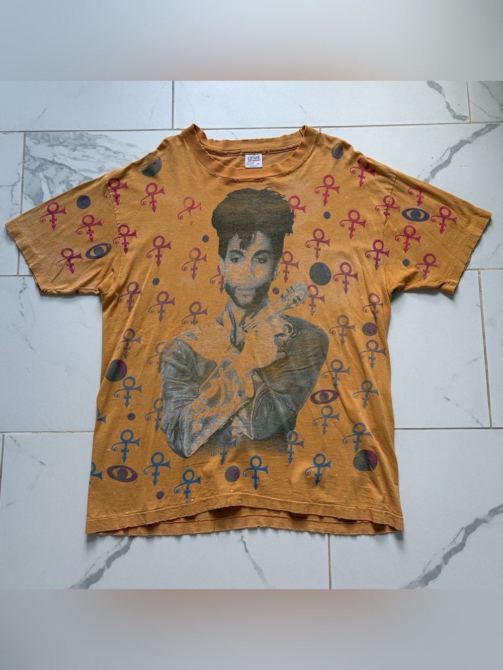 Vintage 1993 Prince All Over Print T Shirt Tee Size XL Orange AOP Paisley Park - Picture 1 of 5